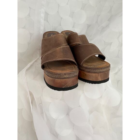Vtg Y2K CANDIES 9 brown Suede Chunky Platform Heels Sandals Boho Hippie Brazil - Picture 4 of 12